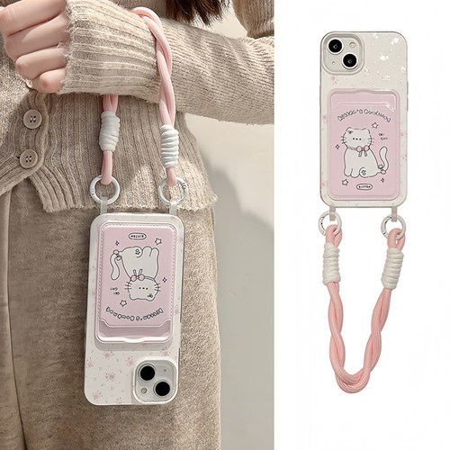 粉色小花猫咪腕带Y200适用VIVO X100S手机壳X80/X90新款S18卡包Y52S挂绳X60小众S17硅胶Y78T套Y35m+女S16/S9E