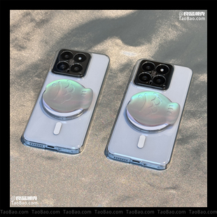 22网红s21 A54 小众S20fe透明Ultra创意Note20 A53女款 A55 卡通可爱镭射鲷鱼磁吸支架适用三星S24手机壳23