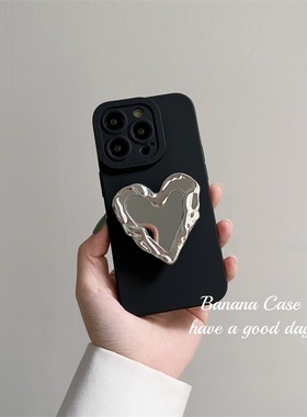 冷淡风银色爱心镜子支架TURBO4适用K80红米k90小米17/15T/14手机壳13/12黑色Note11硅胶PRO+女K70至尊版civi5