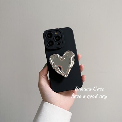 小众冷淡风银色爱心镜子支架FIND X8S+适用OPPO Reno12/9/K11手机壳A3/2黑色A3PRO全包4/13/8pro硅胶6/5/A1/7