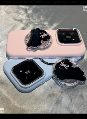 甜酷黑色兔子磁吸支架TURBO4适用K80小米17/15/14手机壳60椭圆形Note13女12T防摔红米K70/PRO+可爱11/civi3/5