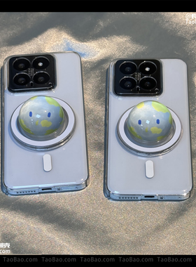 ins玻璃地球小人适用K80小米17/15/14/13T手机壳K70/11至尊K40/60红米note12透明13pro+/turbo4磁吸支架civi3