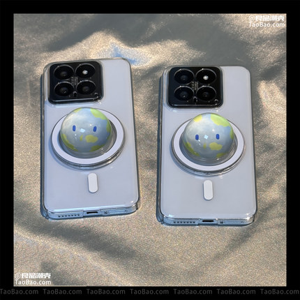 ins玻璃地球小人适用K80小米17/15/14/13T手机壳K70/11至尊K40/60红米note12透明13pro+/turbo4磁吸支架civi3