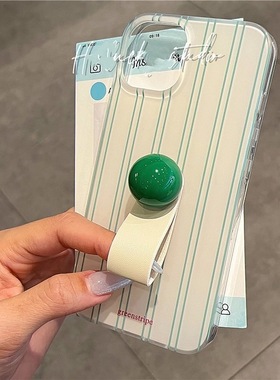 气质绿色条纹皮质指环扣Y200适用VIVO X100S手机壳S19/X80/S17/s12简约x90新款X70pro+/S9女S18/Y35/x30/S16E