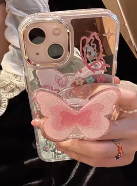 ins镜面蝴蝶Find X8s+/x9适用OPPO Reno15/14/12手机壳10闪粉支架5/6/K11一加13T/ACE2创意A6女A2/3V/1/7pro