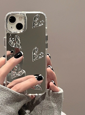 ins小众立体电镀爱心适用K70E小米15/14手机壳K60至尊版13T红米Note11新款12Turbo个性13pro+高级K50补妆镜面