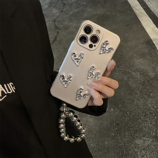 冷淡风爱心金属手环X200PRO MINI适用VIVOX300/X100S手机壳Y500/S30/S50/S18/X70/X90银色S17挂链S16女款S20