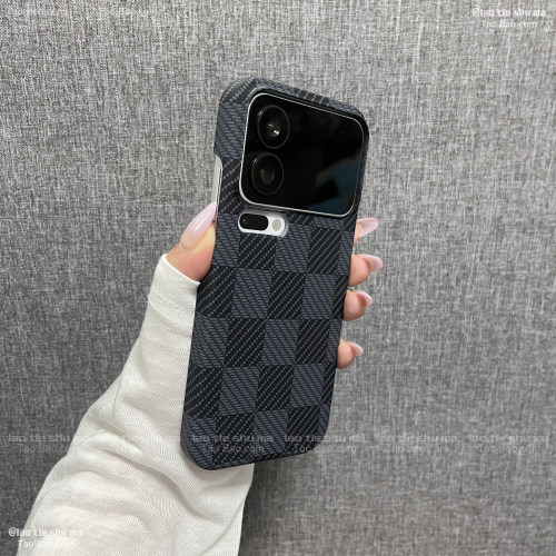 灰棋盘格半包凯夫拉纹理适用谷歌Pixel 10pro手机壳Google 9pro创意个性XL碳纤维纹潮男轻薄高级感磨砂大孔套