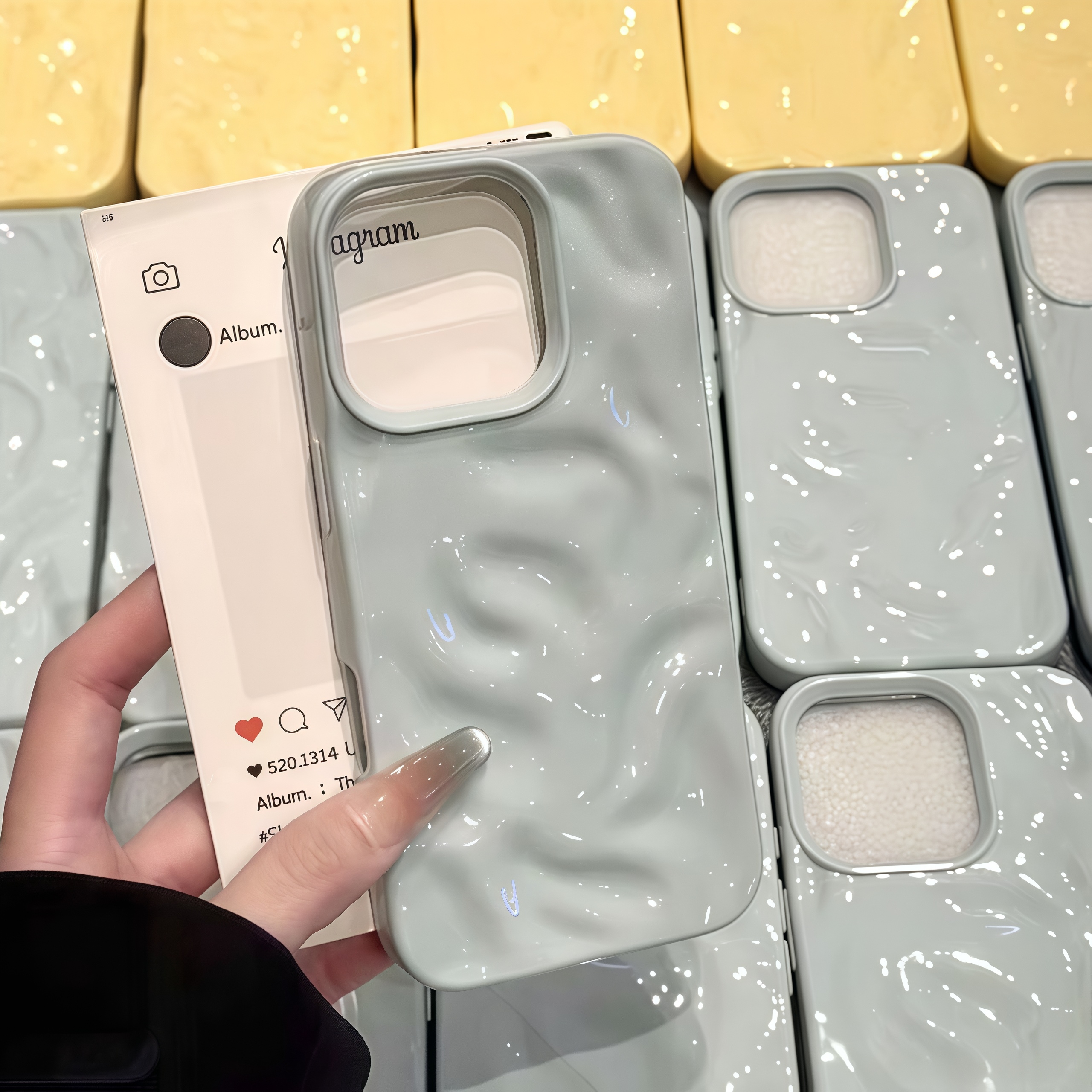 迷雾蓝凹凸反光面褶皱适用P60华为MATE70PRO+手机壳Nova9高级感14Ultra超火Pura80/13/8软11立体12/10/P40/50