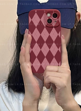 酒红色菱格子适用VIVO X90/X70手机壳S10/X9E/X60PRO+/X23复古NEX3S/X50女S12/X80pro/X30/X21/S17/S15/X16E