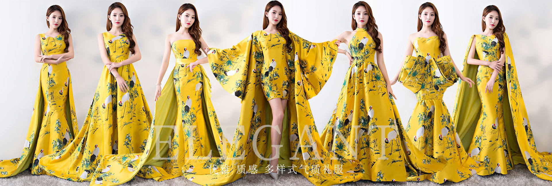 2025新款时尚聚会绑带拖尾长裙府绸中腰仙鹤系列礼服高端走秀主题