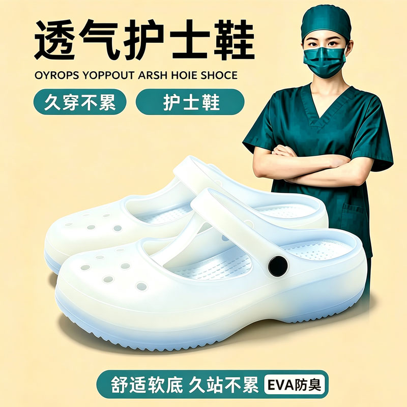 新款护士洞洞鞋女孕妇包头凉鞋夏防滑厚底果冻色玛丽珍花园鞋沙滩