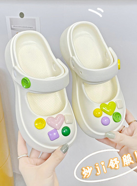 网红踩屎感包头拖鞋女夏季2026新款厚底洞洞鞋防滑法式黑色凉鞋子