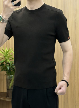 1828 2026简欧轻奢男士针织冰丝短袖T恤烫钻时尚百搭夏秋半袖上衣