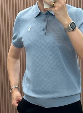 2025欧货轻奢男士针织冰丝短袖T恤时尚百搭条纹夏季半袖上衣翻领