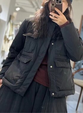 三公主初生活多口袋工装短款超轻加厚羽绒服无领子圆领简单外套