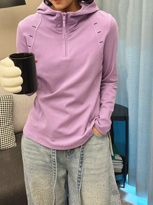 三公主著补8817春款卫衣纯色半拉链连帽套头厚帽衫宽松简单百搭