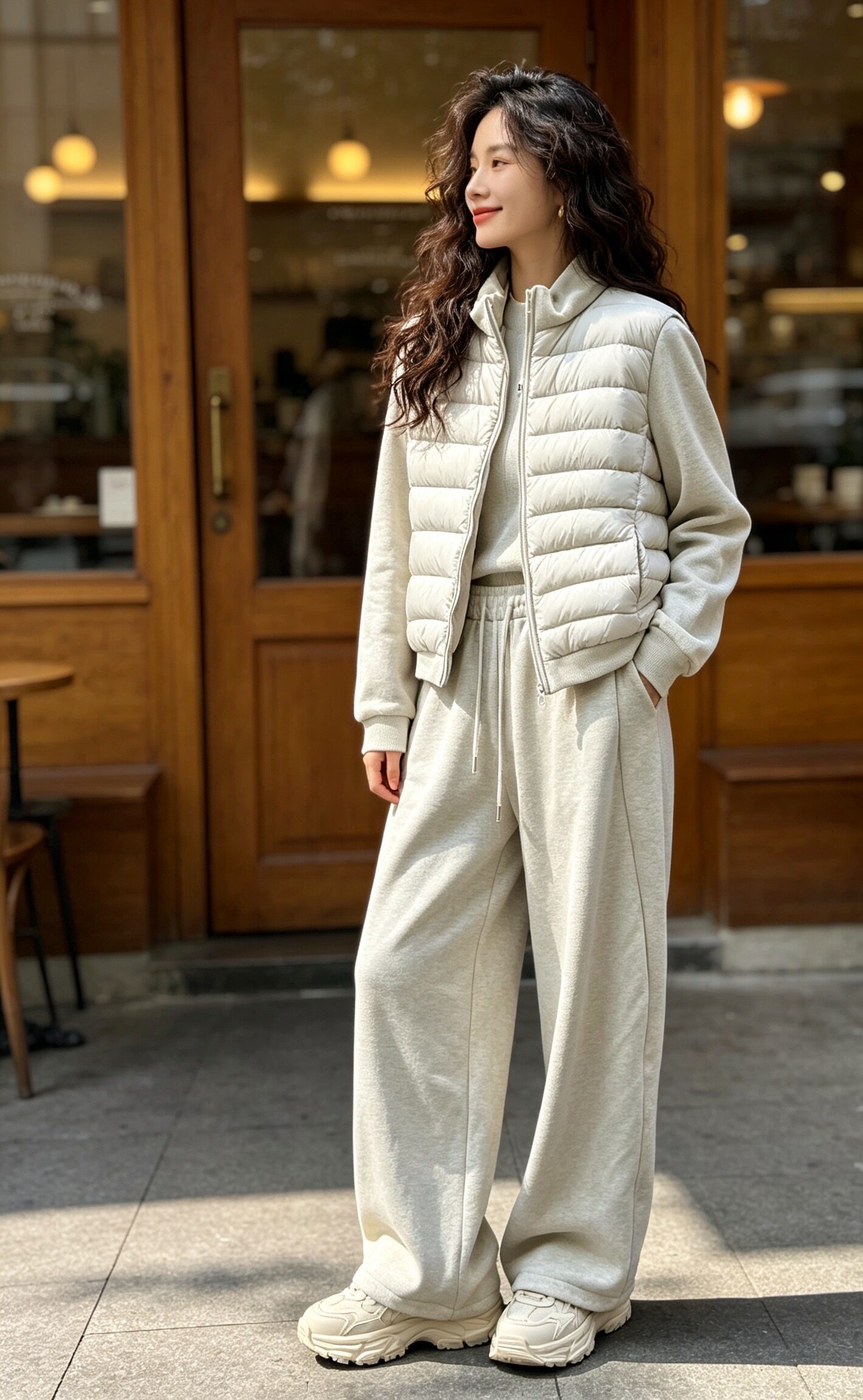 2026秋冬新款女装拼接羽绒服外套休闲裤婴儿绒两穿女百搭长裤套装