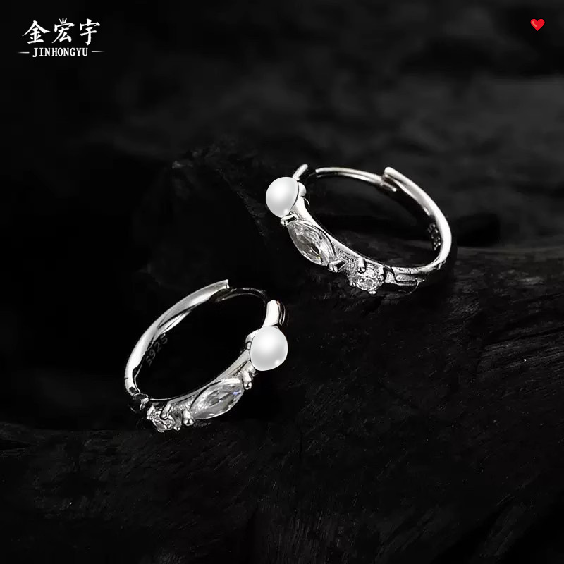 s925纯银珍珠耳环女夏季气质淑女单钻圆片耳扣简约风百搭耳饰