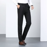 裤子男夏季冰丝薄款修身小脚弹力男士休闲长裤黑色西装裤子男商务