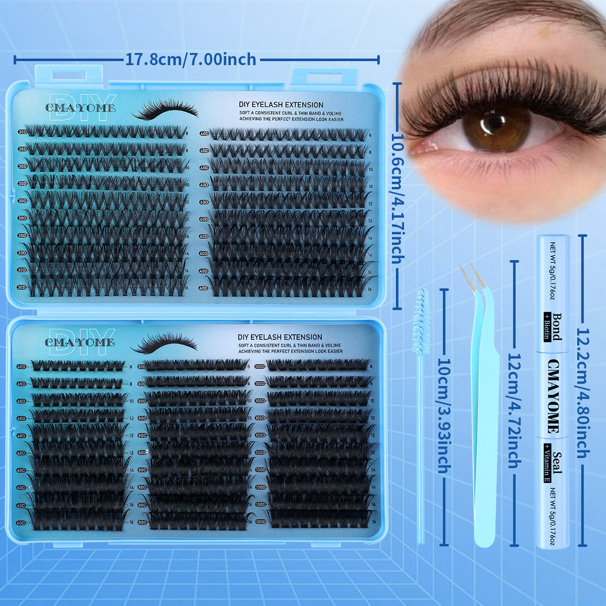 640 Cluster Single Cluster Adhesive False Eyelash Set30D100D
