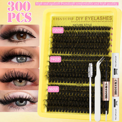 300 clusters of dense 60D80D100D curly false eyelashes set