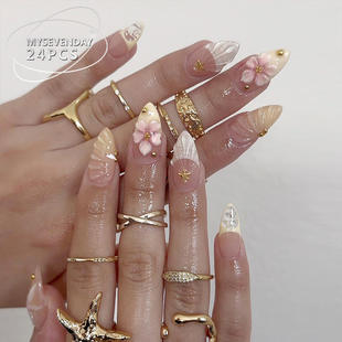 Ocean stars shells, pearls, flower nail art pieces穿戴甲星星