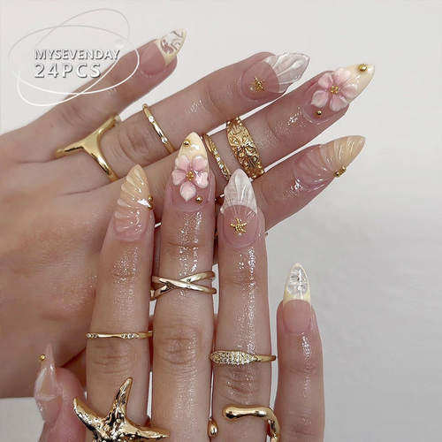 Ocean stars shells, pearls, flower nail art pieces穿戴甲星星