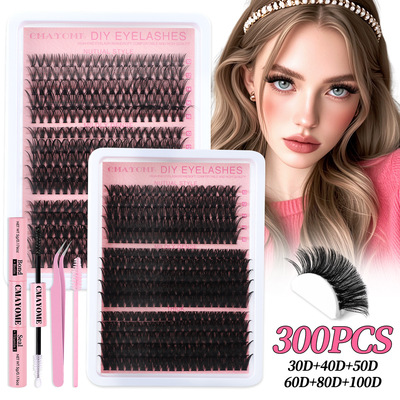 300 clusters of D-curve thick false eyelash adhesive set睫毛