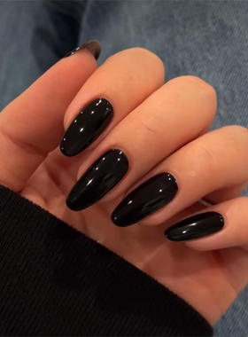 24Pcs pure black nail art piece with removable fake nails