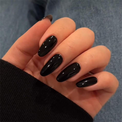 24Pcs pure black nail art piece with removable fake nails