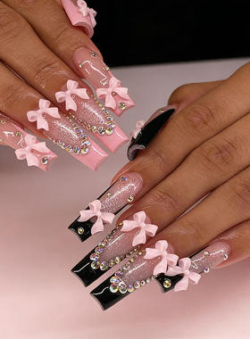 Pink bow wearable nail art, adhesive fake nails蝴蝶结穿戴甲