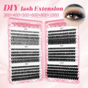 Mix 30-100d hot melt and curl 600 clusters false eyelashes
