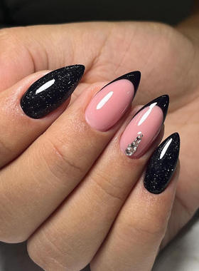 French black nail patch detachable fake nail patch法式穿戴甲