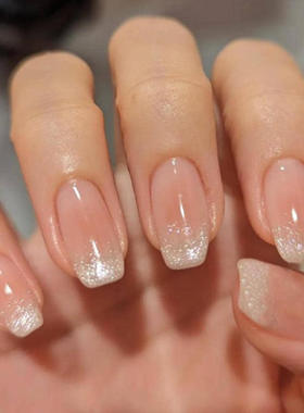 24pcs short nude glitter wearable nail clips裸色闪粉穿戴甲片
