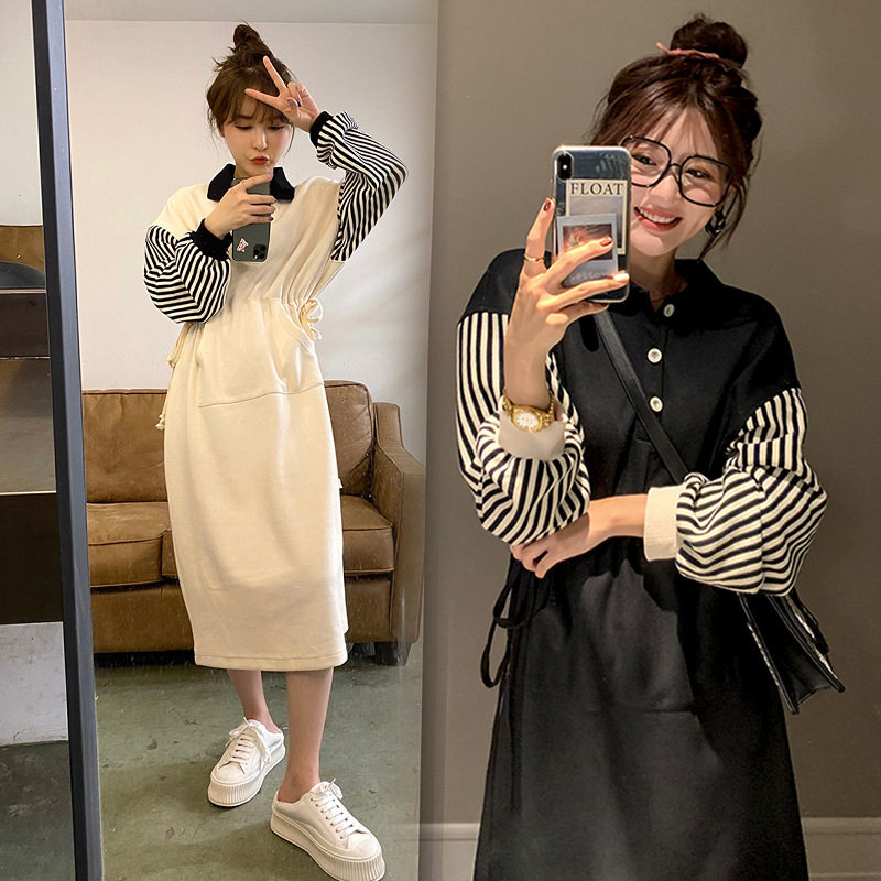 孕妇秋装连衣裙2021时尚新款气质显瘦假两件长袖孕妈秋季网红裙子