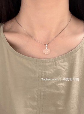 白玉髓s925纯银平安锁项链礼物
