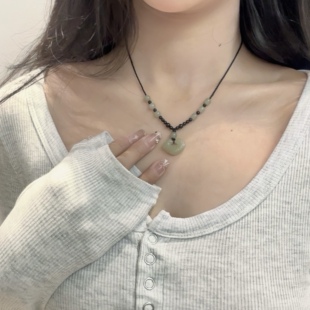 正品天然和田玉【小如愿】平安锁项链五行补木锁骨链玉佩生日礼物