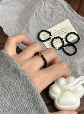 天然黑玛瑙串珠新款戒指极简指环