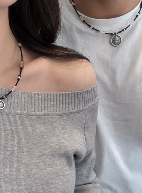 999足银黄财神复古串珠情侣项链