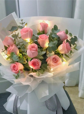 教师节女朋友礼盒红玫瑰百合满天星混搭生日花束同城速递全国西宁