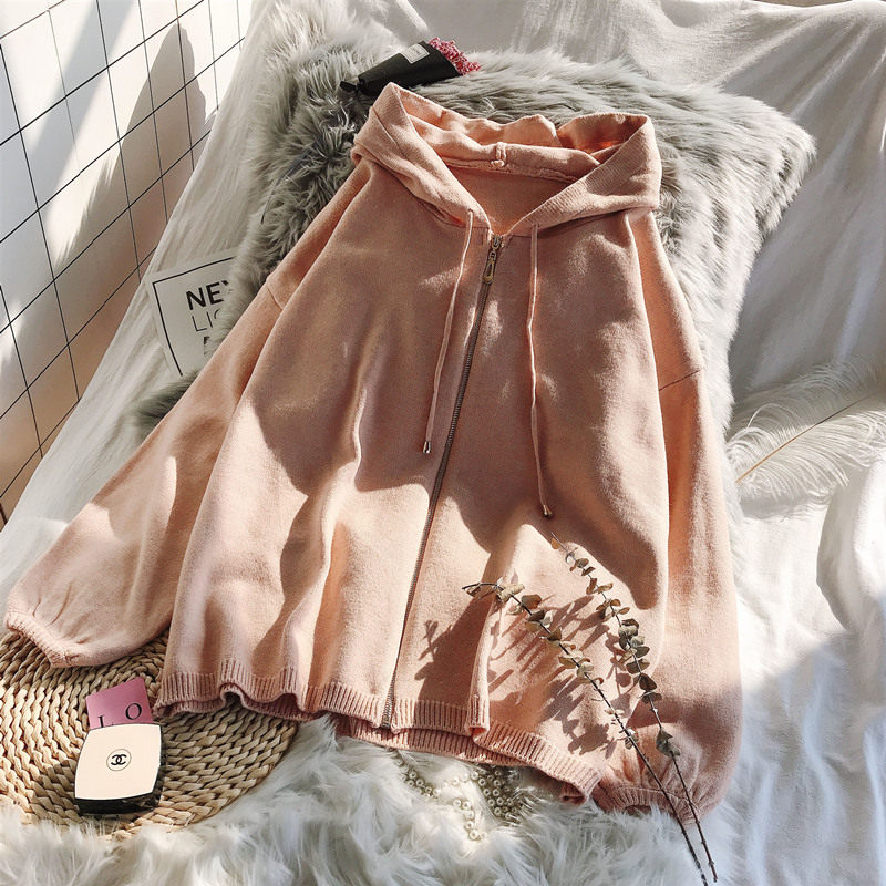 针织外套女宽松2020新款秋装日系连帽毛衣开衫春秋外穿毛线衣上衣