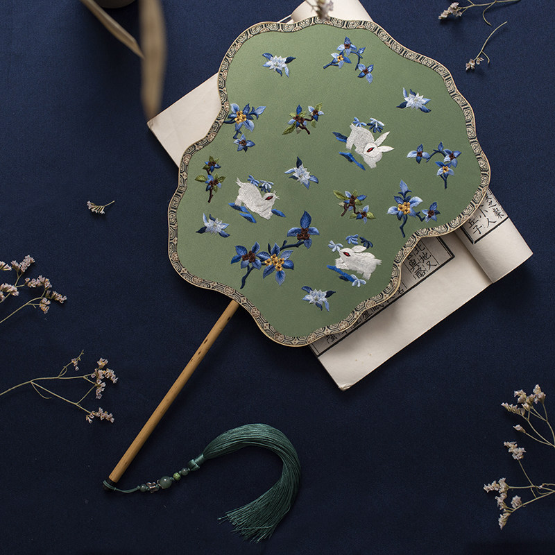 刺绣扇子古风绣花湘妃竹手工苏绣圆扇宫廷扇双面特色礼品汉服团扇