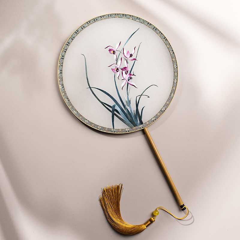 筛月纯手工双面绣团扇免费刻字