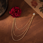 胸针气质设计感花朵西服别针红色玫瑰链条领针 立体感领针扣配饰