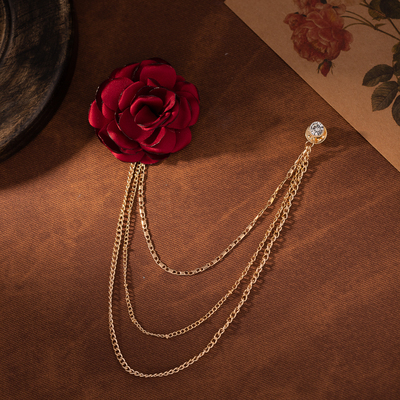胸针气质设计感花朵西服别针红色玫瑰链条领针 立体感领针扣配饰