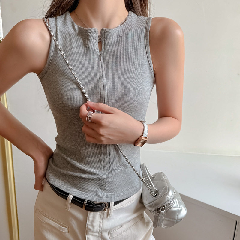 美式螺纹棉夏季拉链设计感无袖打底背心女士吊带内搭外穿修身上衣