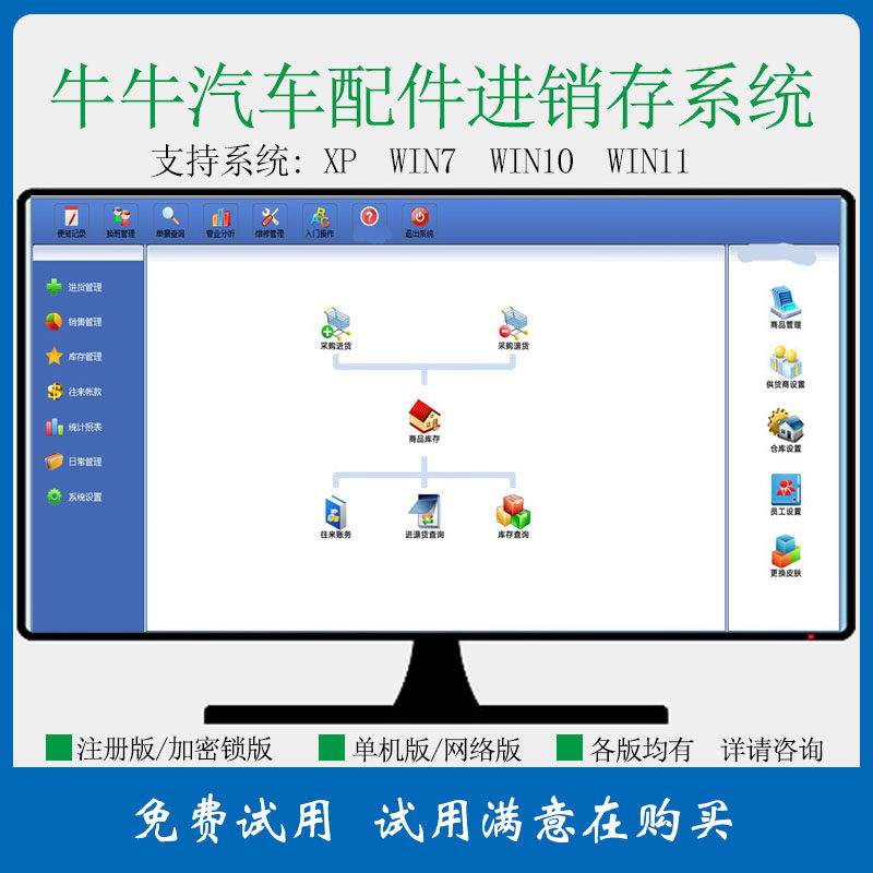 牛牛汽车配件进销存管理系统 维修 出入库 单据打印等功能