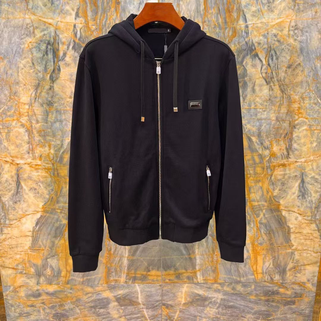 thumbnail for Du family emblem decoration men's casual sports hooded sweatshirt jacket slim plus size business long sleeve cardigan jacket