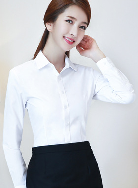 厂家直销白色衬衫女长袖通勤学生上衣OL商务正装修身寸衫工作服职